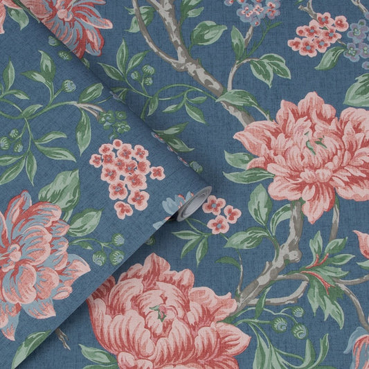 113407 - Tapestry Floral Wallpaper - Dark Seaspray - Laura Ashley