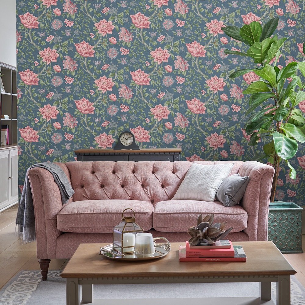 113407 - Tapestry Floral Wallpaper - Dark Seaspray - Laura Ashley