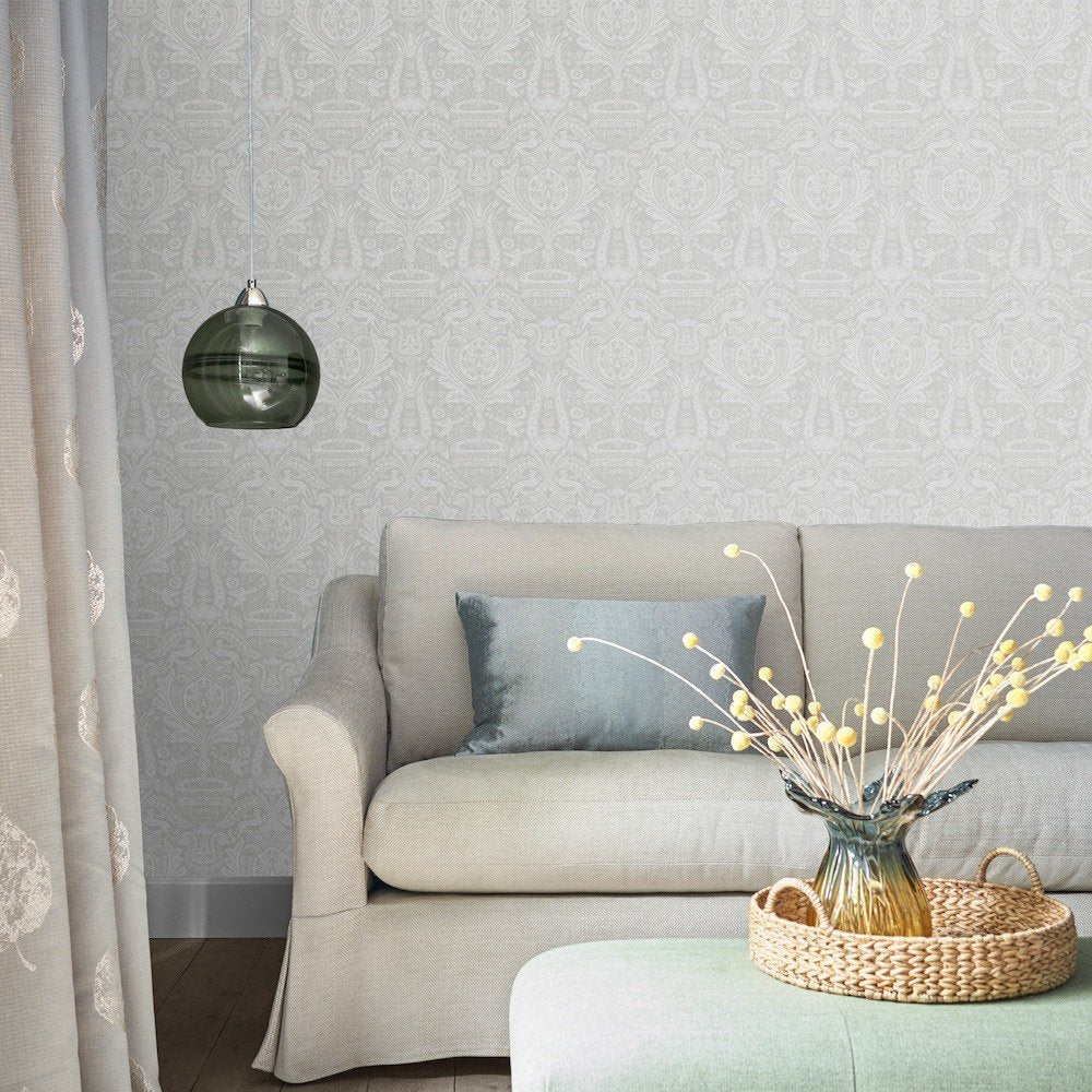 113410 - Heraldic Damask Wallpaper - Slate Grey - Laura Ashley