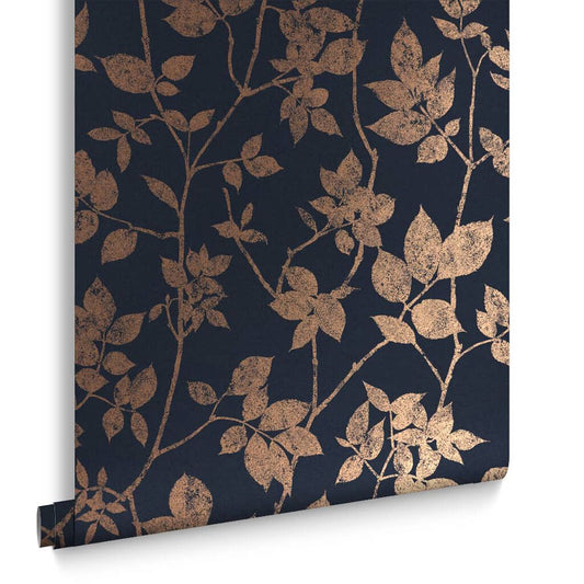 113944 - Luna Wallpaper - Navy Copper - Graham & Brown