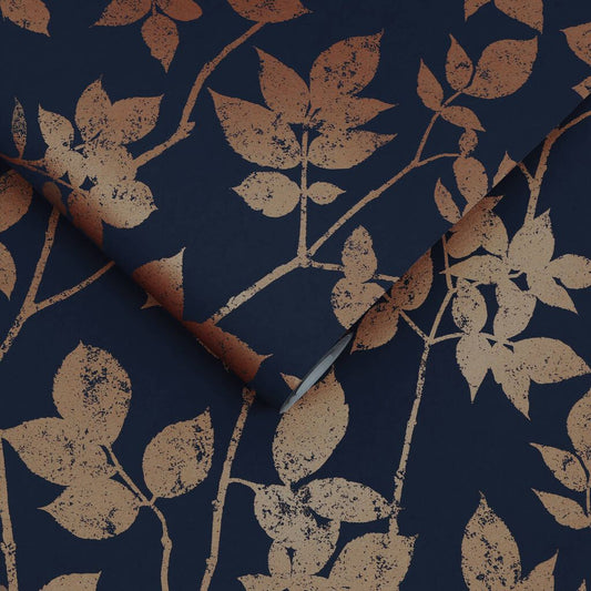 113944 - Luna Wallpaper - Navy Copper - Graham & Brown