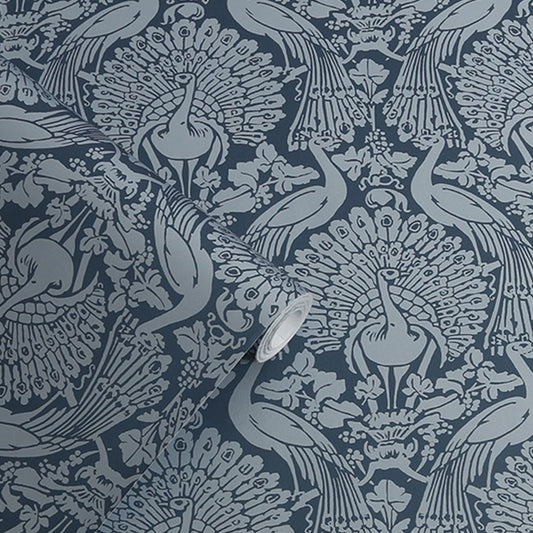 114910 - Peacock Damask Wallpaper - Dusky Seaspray - Laura Ashley