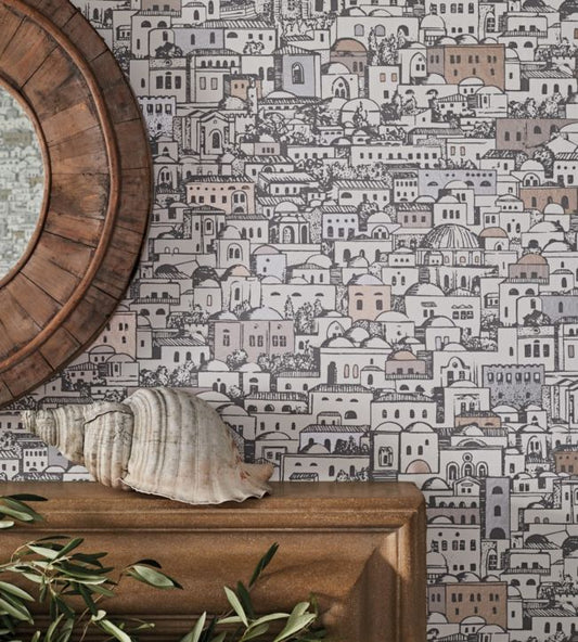 114/7013 - Mediterranea Wallpaper - White, Black & Metallic - Cole & Son