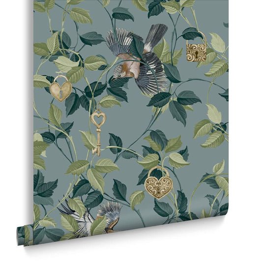 115050 - Lock and Key Wallpaper - Aqua - Graham & Brown