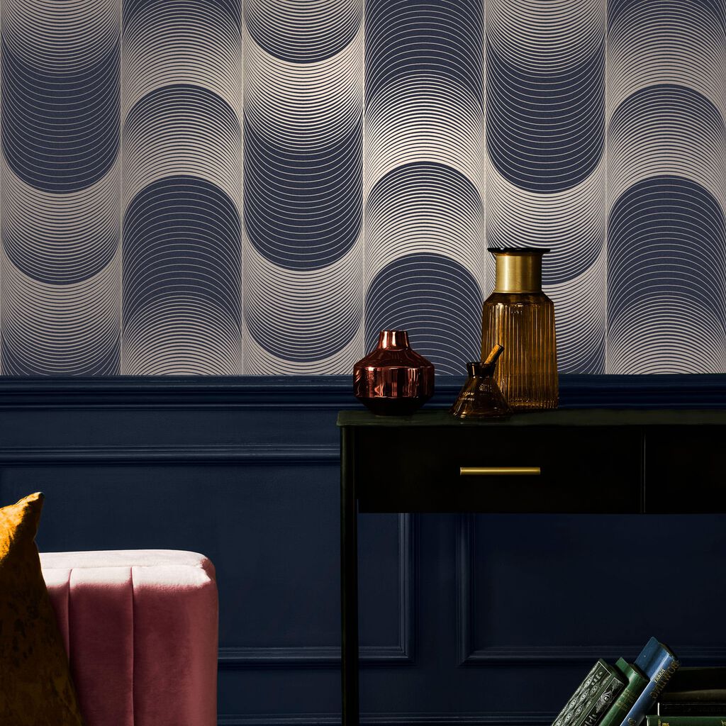 115065 - Eclipse Wallpaper - Navy Pale Gold - Graham & Brown