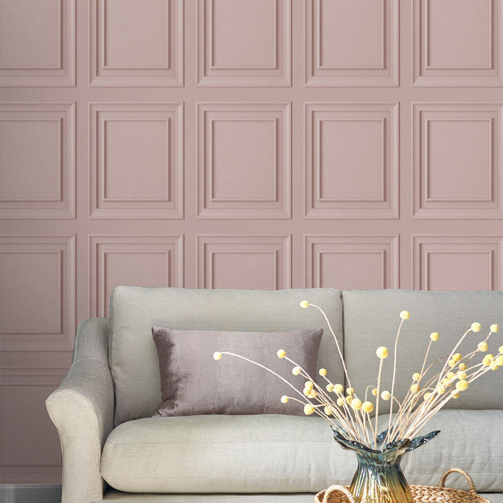 115257 - Redbrook Wood Panel Wallpaper - Blush - Laura Ashley