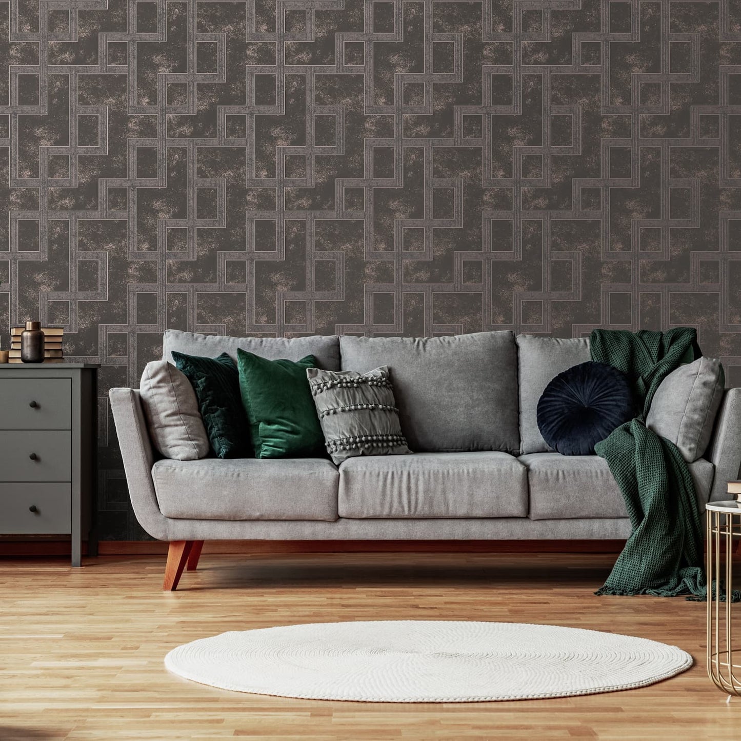 115727 - Gilded Greek Key Wallpaper - Smokey Quartz - Boutique Luxury