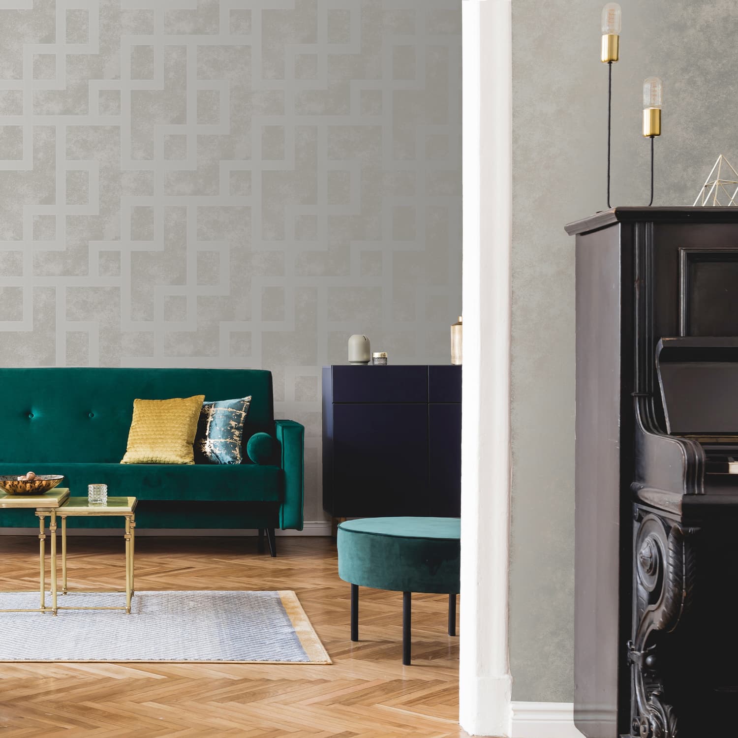 115729 - Gilded Greek Key Wallpaper - Pearl - Boutique Luxury
