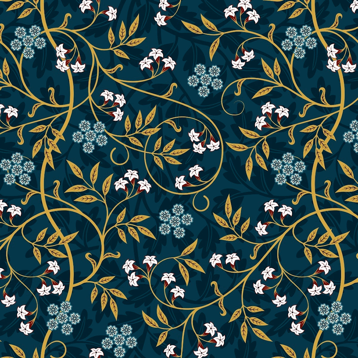 1171 - Lace Flower Wallpaper - Black Blue - Morris Collections