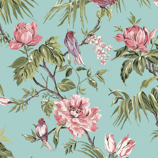 118254 - Birds & Blooms Wallpaper - Duck Egg - Next
