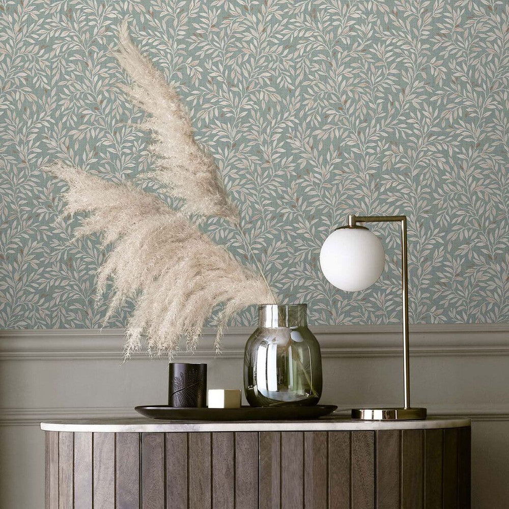 118262 - Ditsy Leaf Wallpaper - Duck Egg - Next