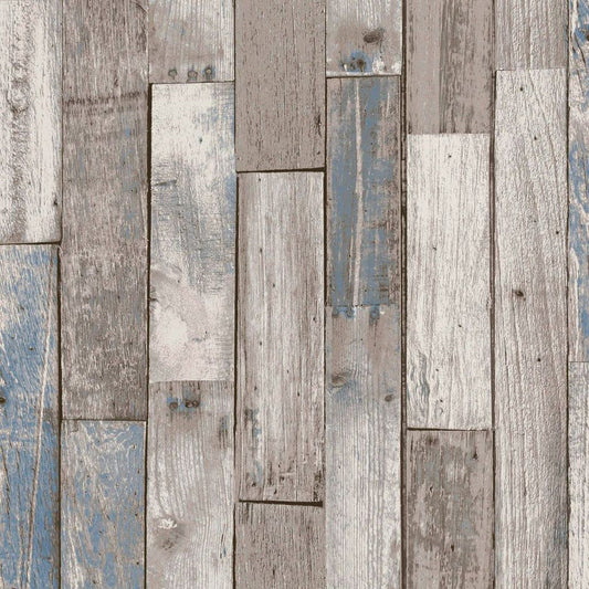 118309 - Distressed Wood Plank Wallpaper - Blue - Next