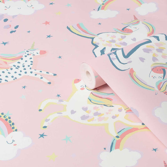 118328 - Party Unicorn Wallpaper - Pink - Next