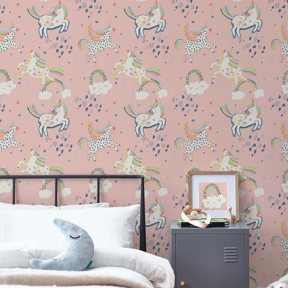 118328 - Party Unicorn Wallpaper - Pink - Next
