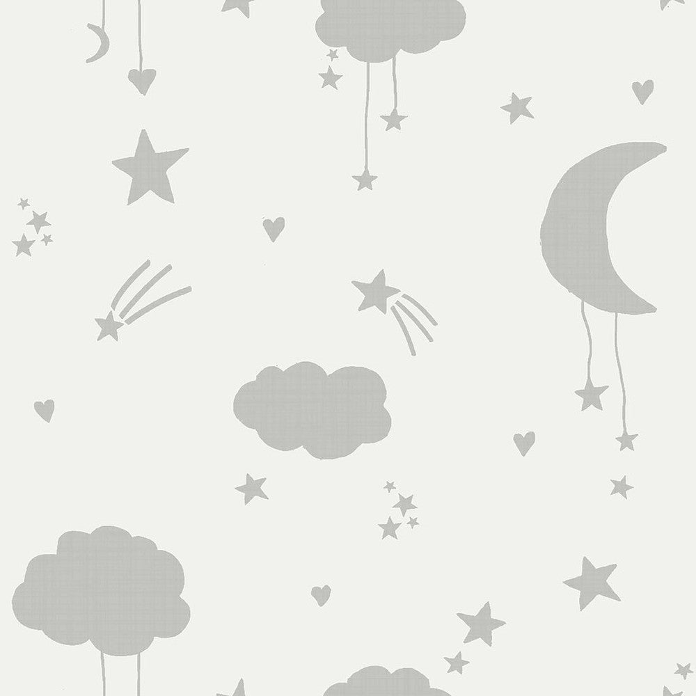 118332 - Moon & Stars Wallpaper - Grey - Next