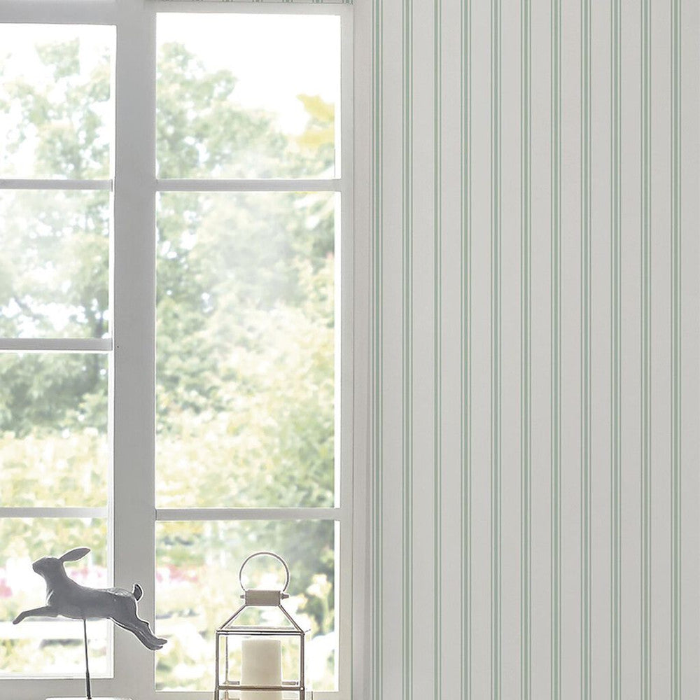 118483 - Farnworth Stripe Wallpaper - Sage Green - Laura Ashley