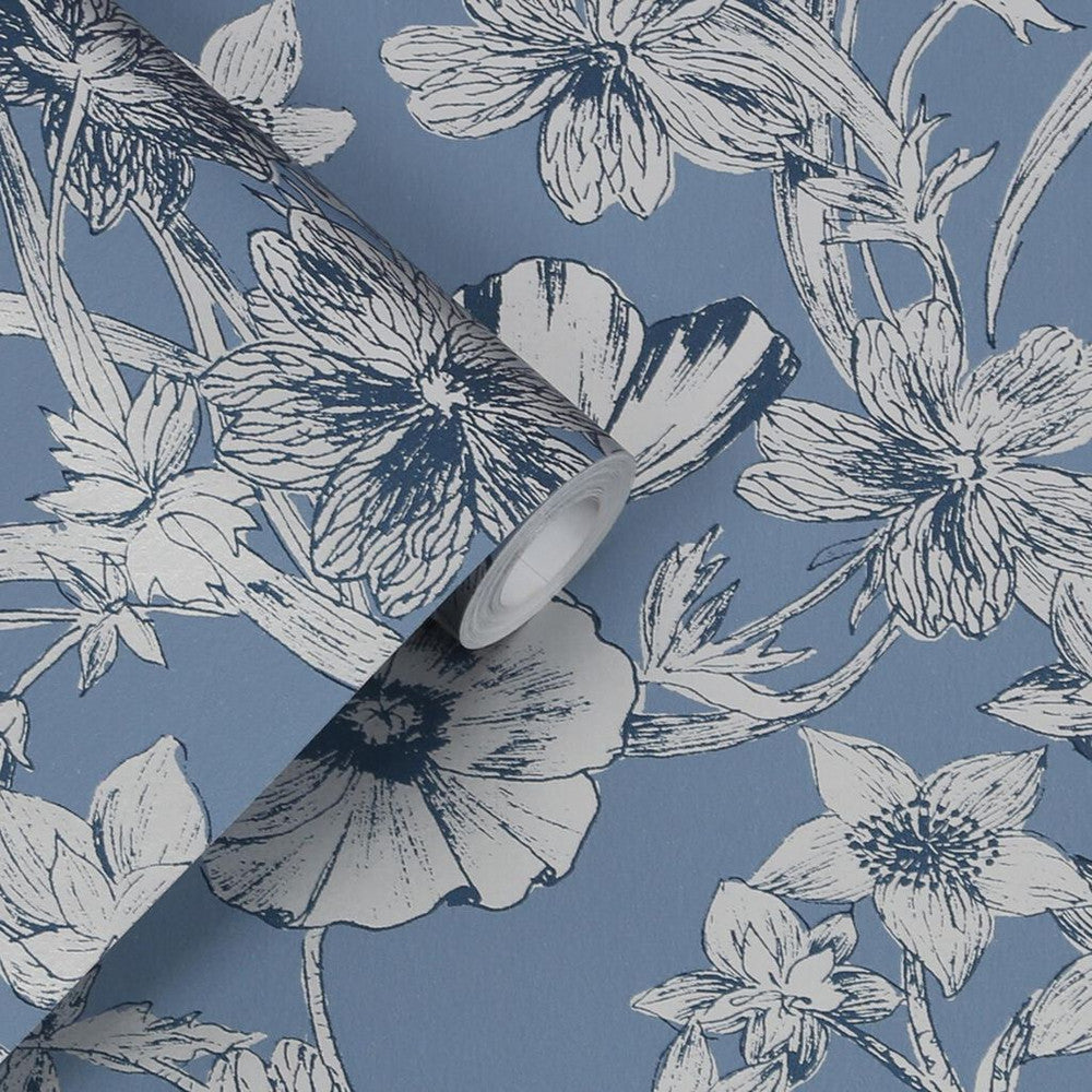 118486 - Summerhill Wallpaper - Midnight Blue - Laura Ashley