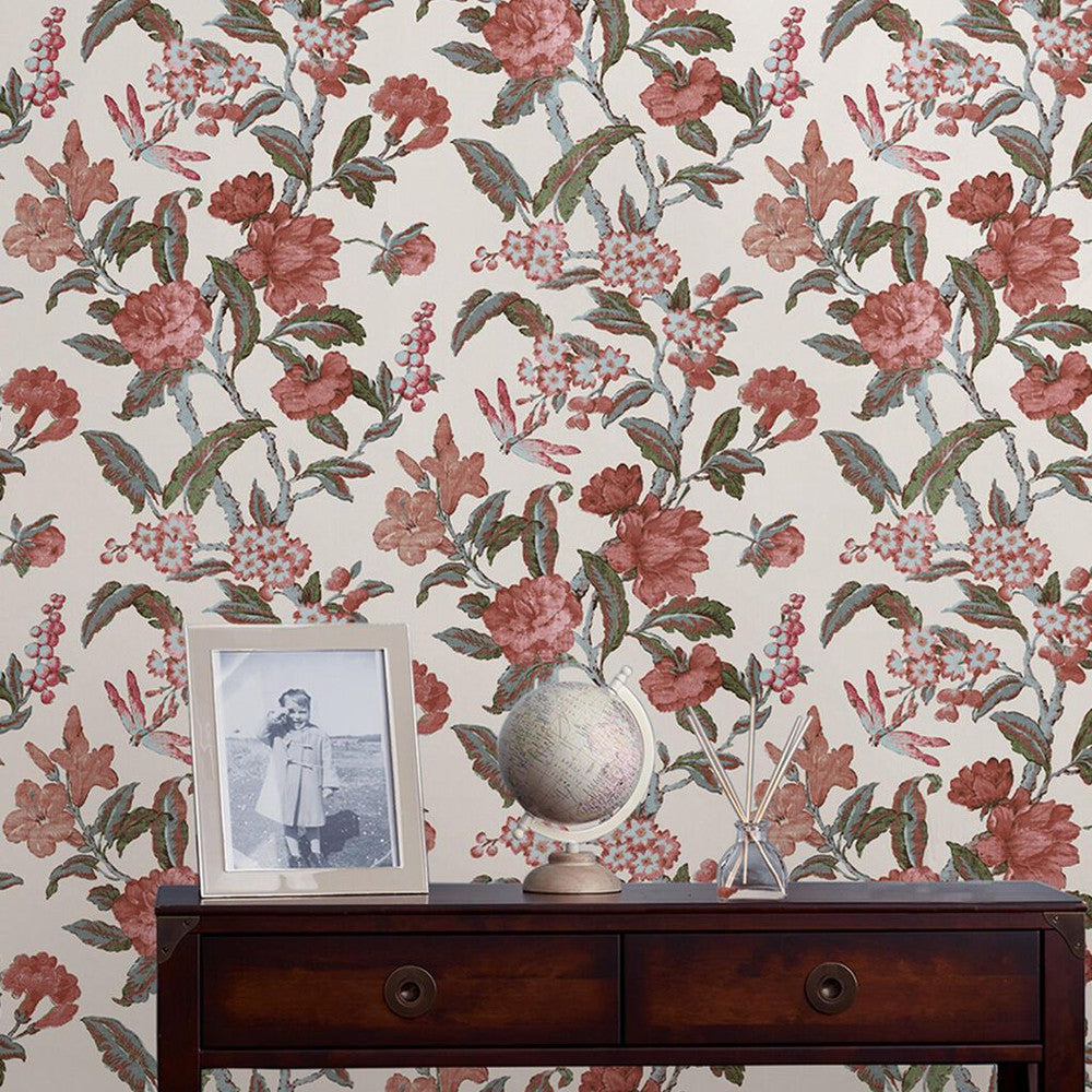 118488 - Minera Wallpaper - Crimson Red - Laura Ashley