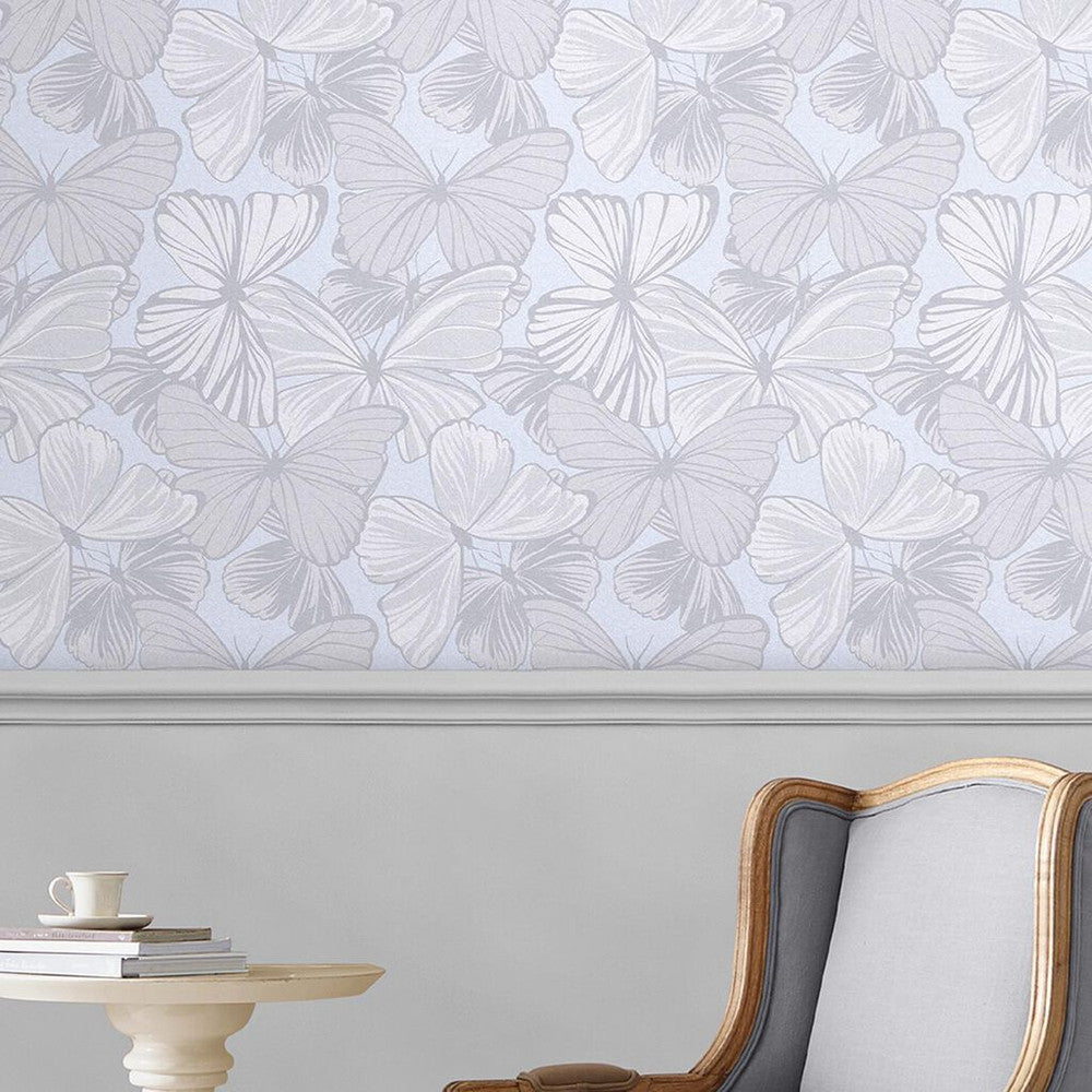 118496 - Butterfly Garden Wallpaper - Sugared Grey - Laura Ashley