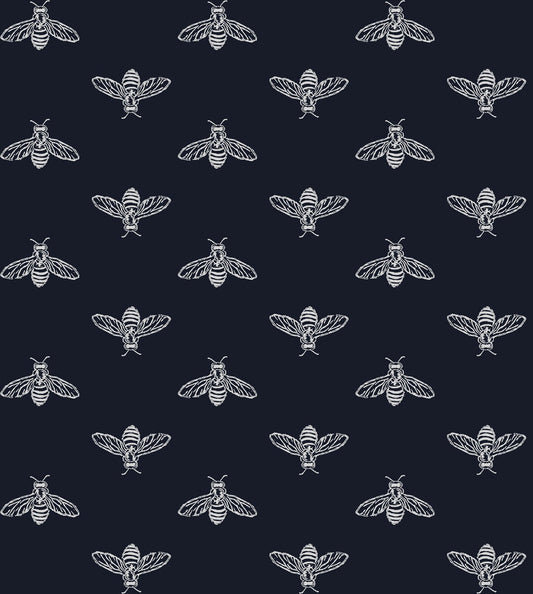 118546 - Block Print Bee Wallpaper - French Navy - Joules