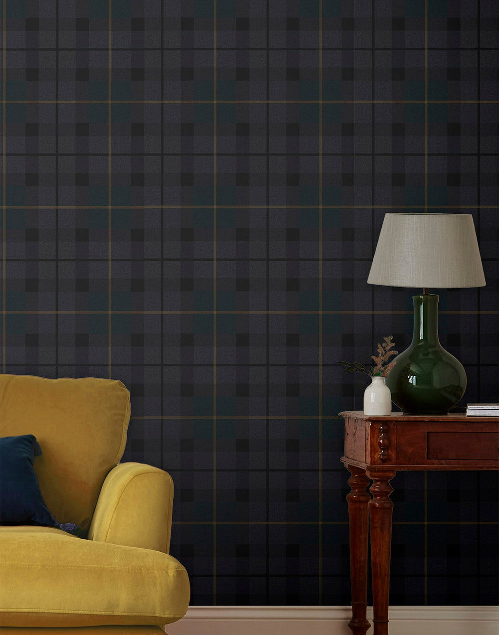 118556 - Rothero Check Heritage Wallpaper - Purple - Joules