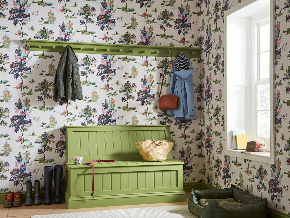118563 - Woodland Scene Dawn Wallpaper - Grey - Joules