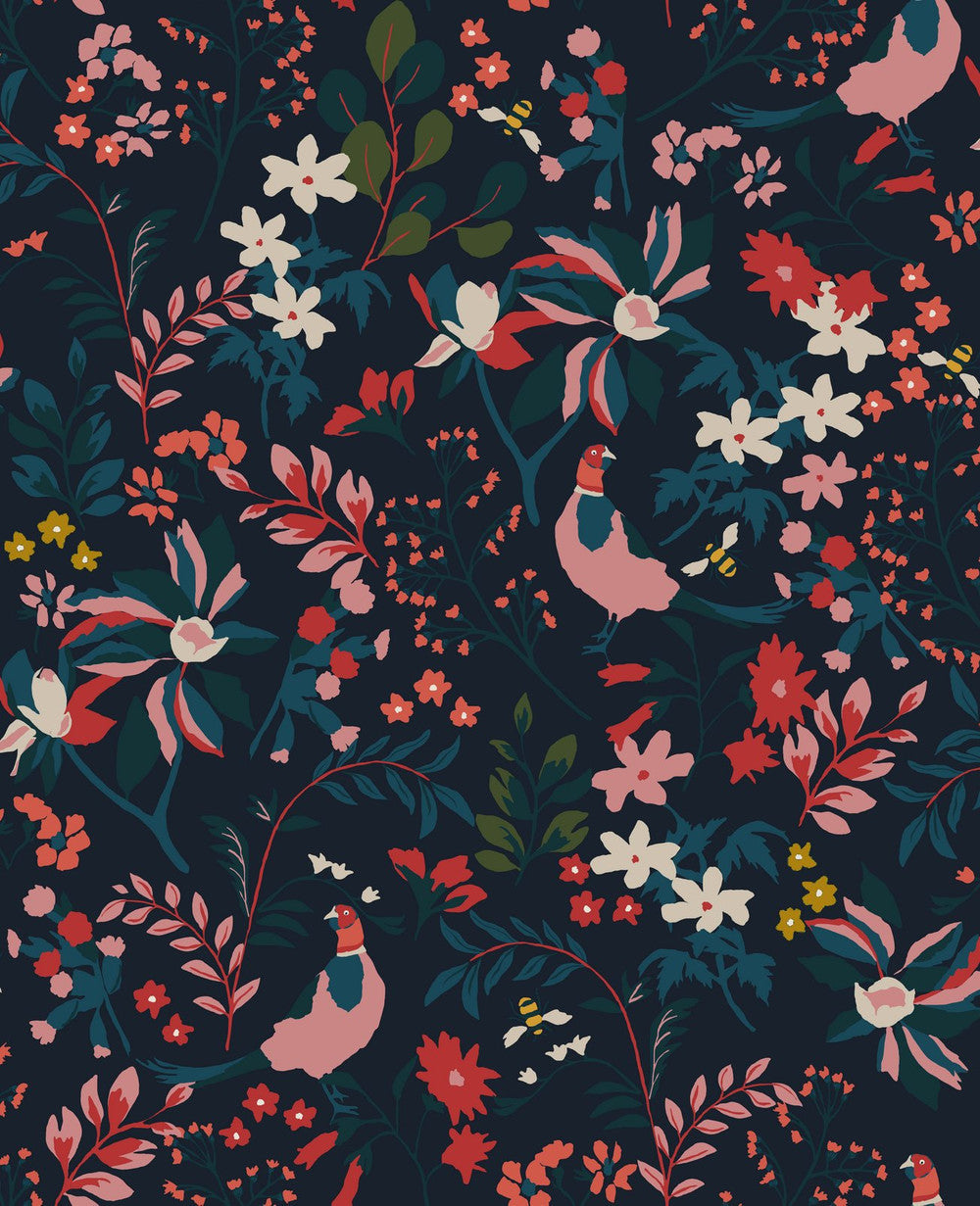 118568 - Fields Edge Floral Wallpaper - French Navy - Joules