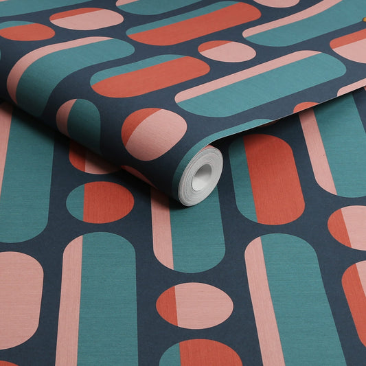 118611 - Morse Wallpaper - Coral & Navy - Envy