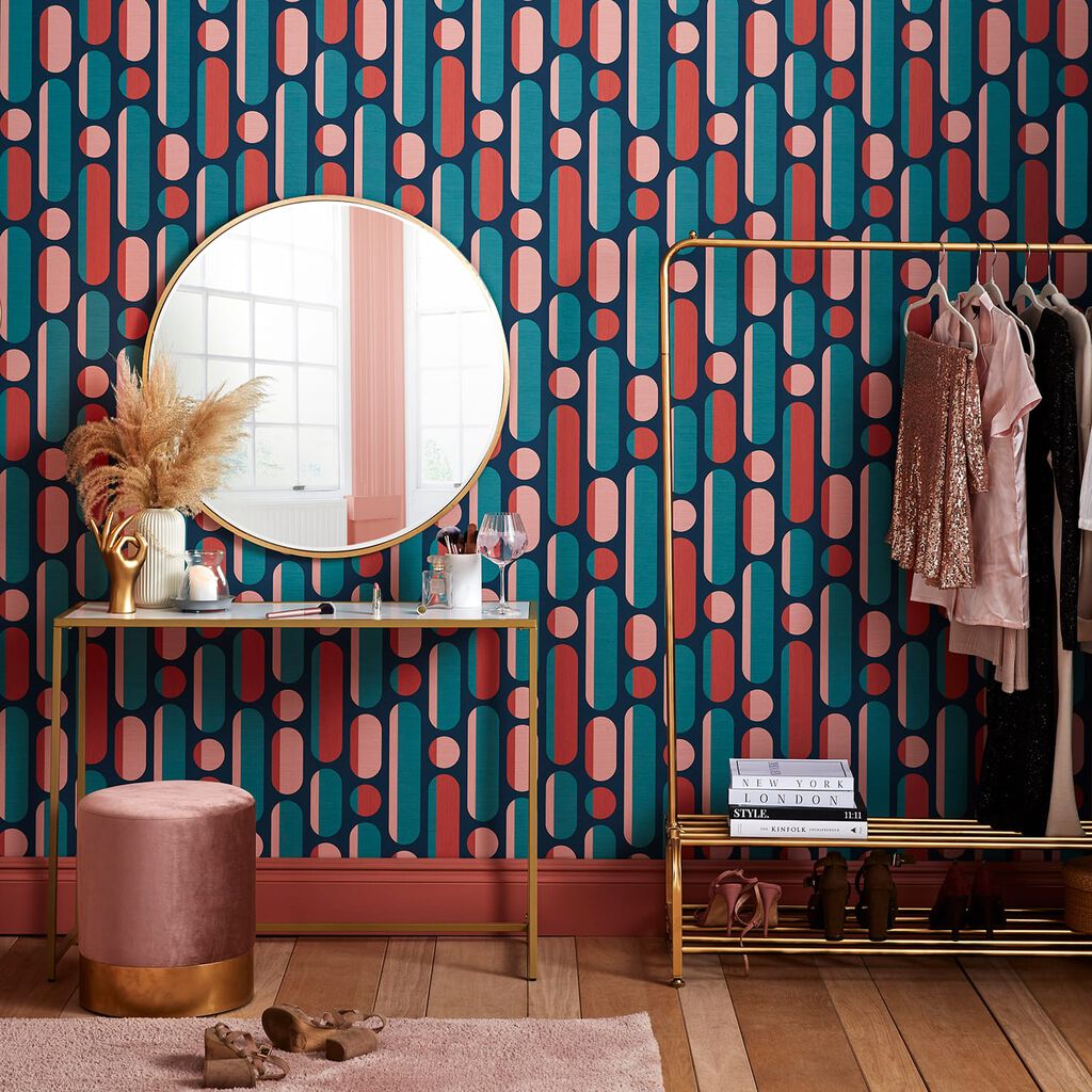 118611 - Morse Wallpaper - Coral & Navy - Envy