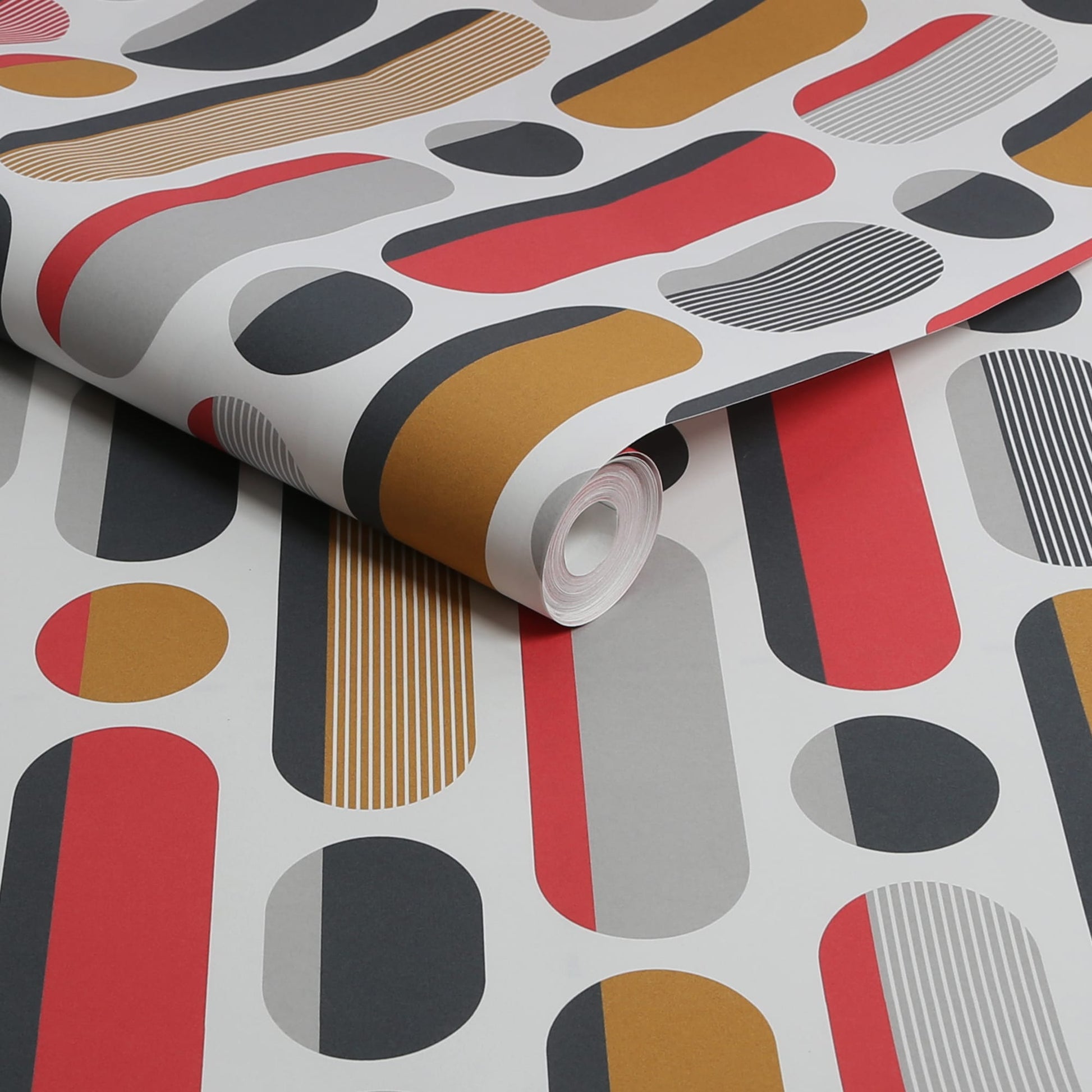 118719 - Morse Wallpaper - Red & Grey & Mustard - Envy