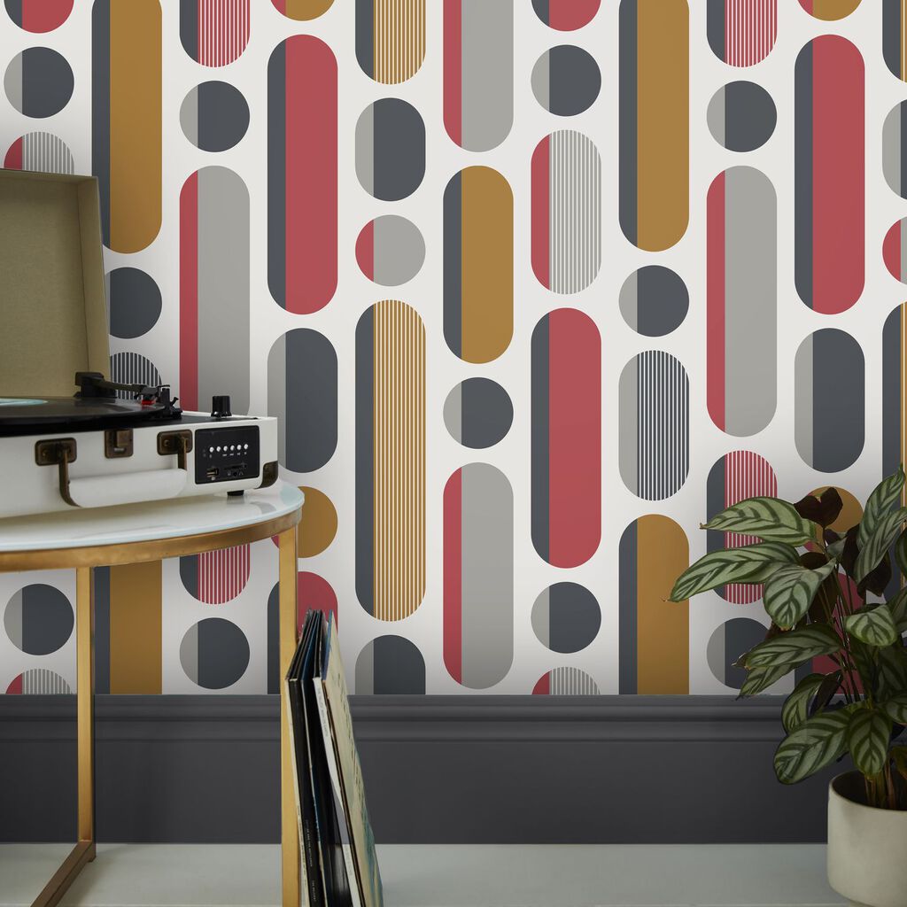 118719 - Morse Wallpaper - Red & Grey & Mustard - Envy