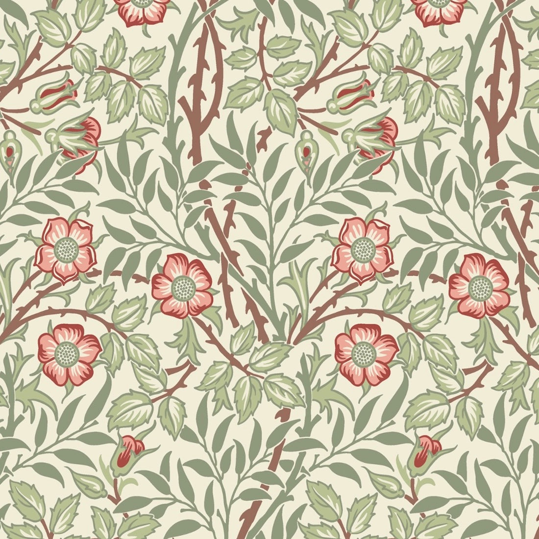 1194 - Rosehip Wallpaper - Light Green-Pink - Morris Collections