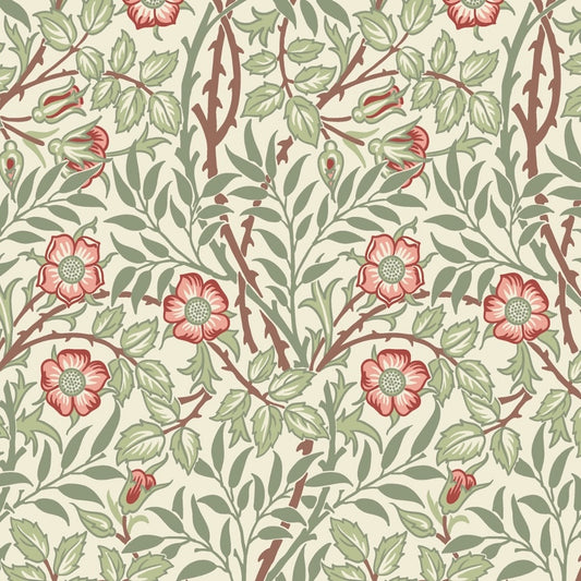 1194 - Rosehip Wallpaper - Light Green-Pink - Morris Collections