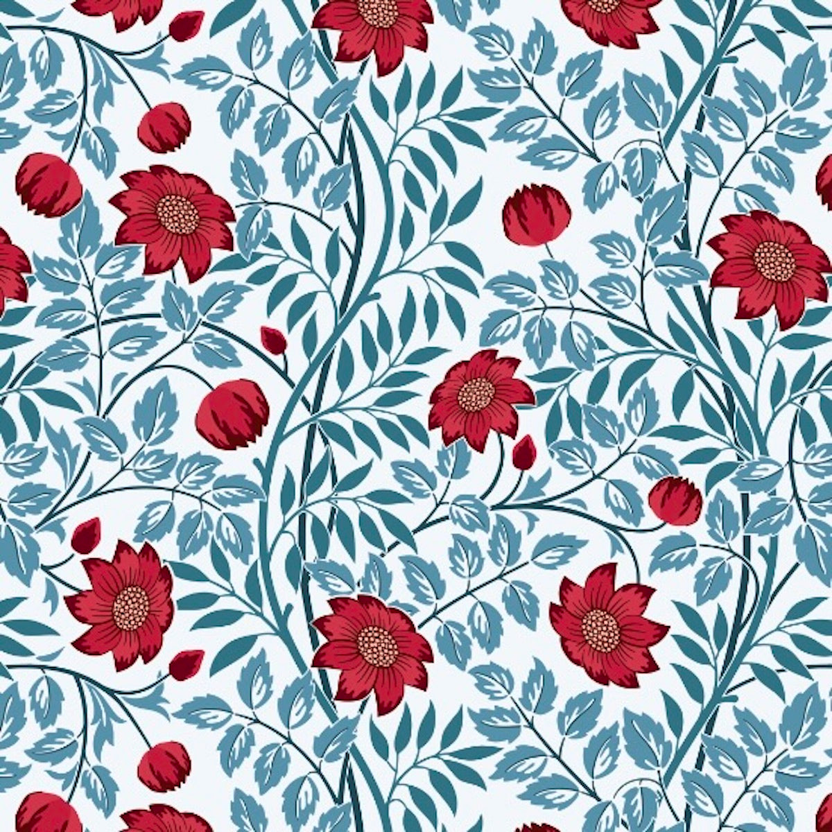 1195 - Rosehip Wallpaper - Sky Blue Red - Morris Collections