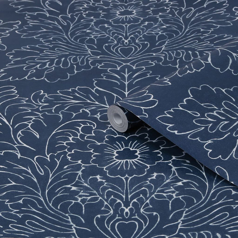 119852 - Silchester Wallpaper - Midnight Seaspray Blue - Laura Ashley