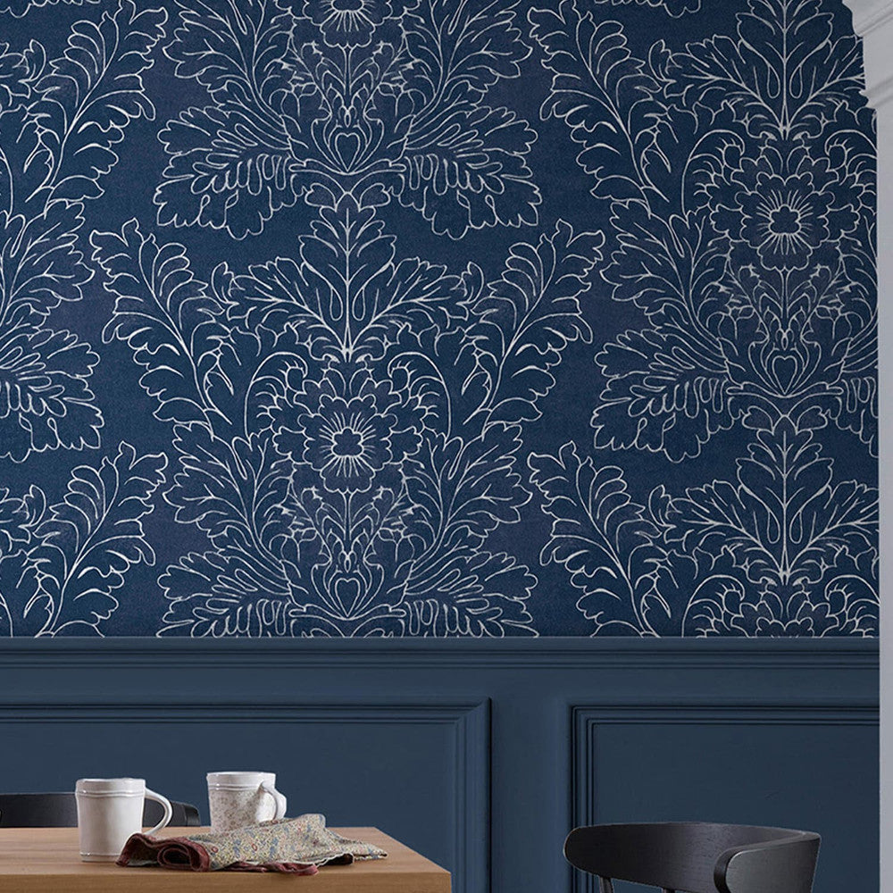 119852 - Silchester Wallpaper - Midnight Seaspray Blue - Laura Ashley