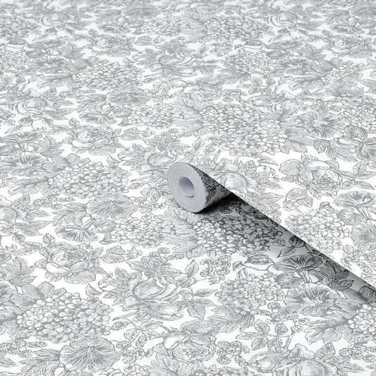 119859 - Louise Wallpaper - Slate Grey - Laura Ashley