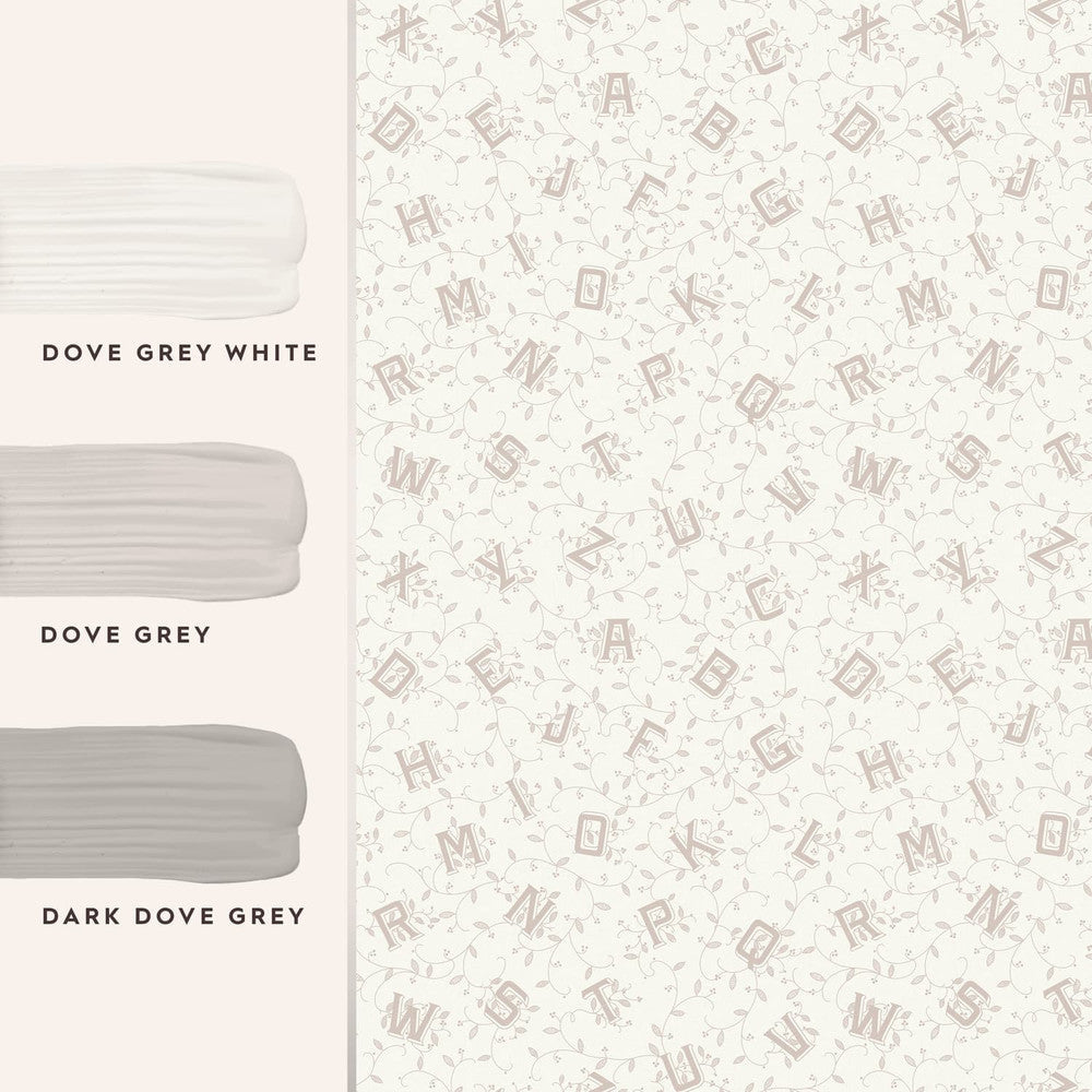 119862 - Alphabet Wallpaper - Dove Grey - Laura Ashley