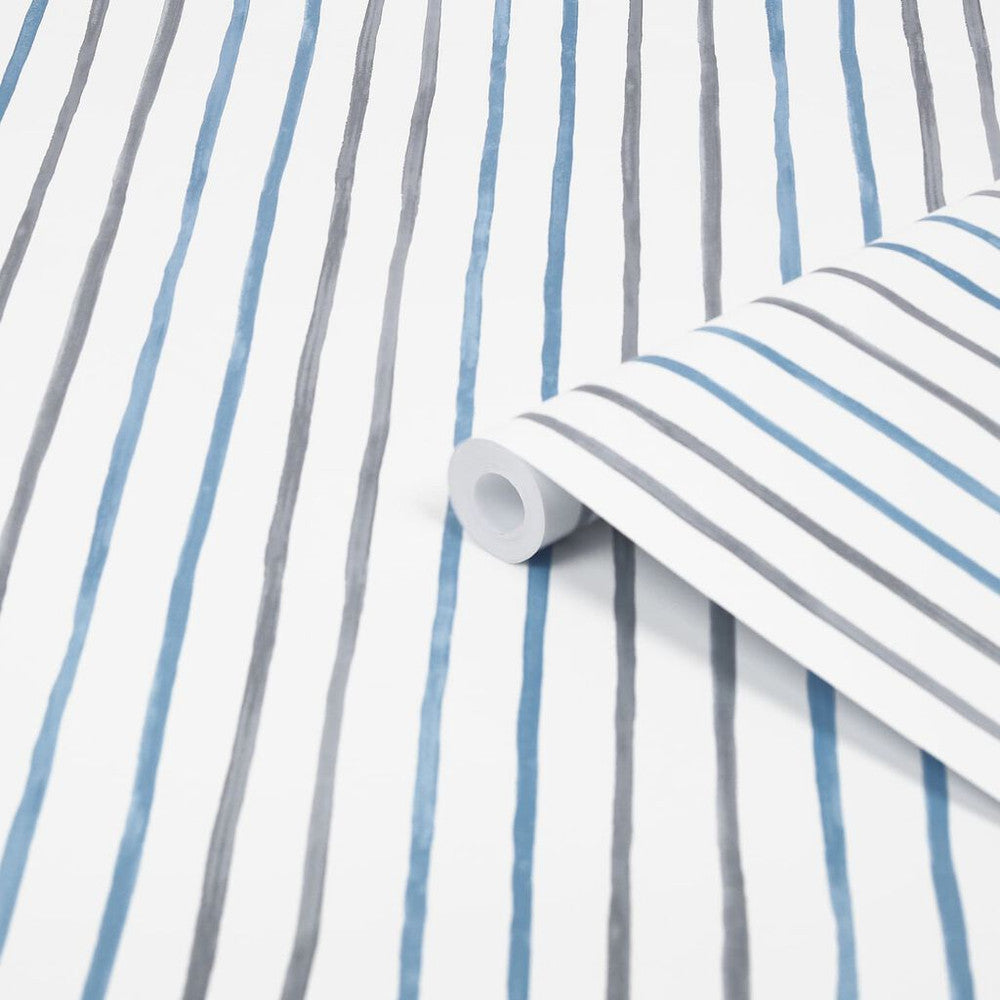 119863 - Painterly Stripe Wallpaper - Blue - Laura Ashley
