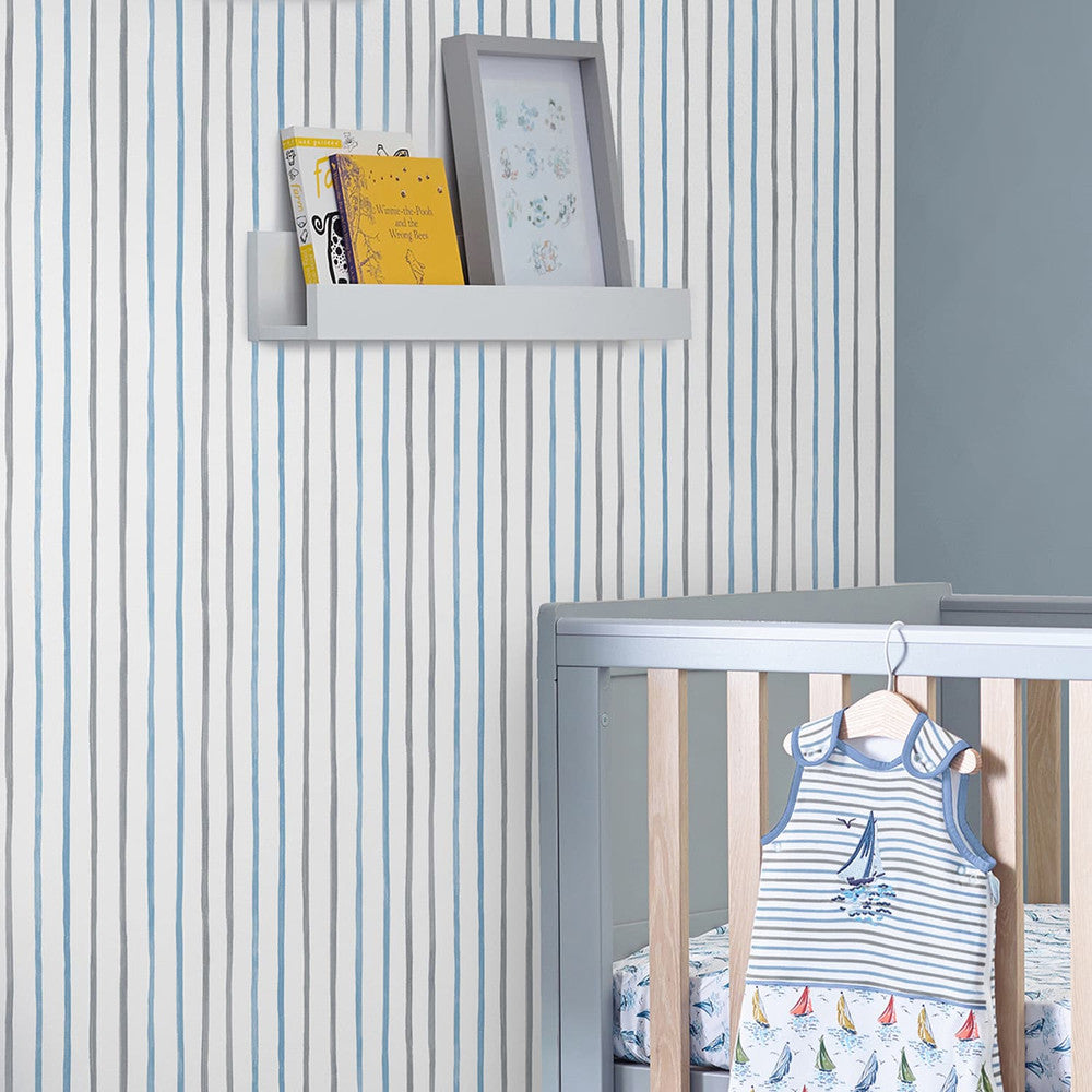 119863 - Painterly Stripe Wallpaper - Blue - Laura Ashley