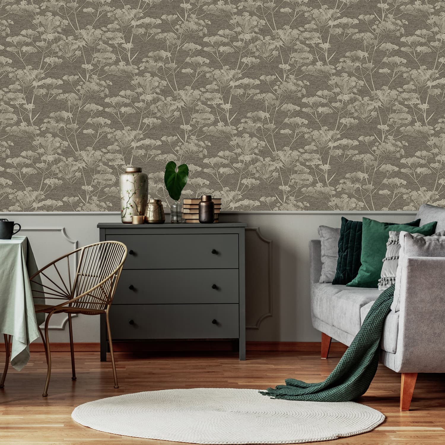 119966 - Serene Seedhead Wallpaper - Taupe & Gold - Boutique Luxury