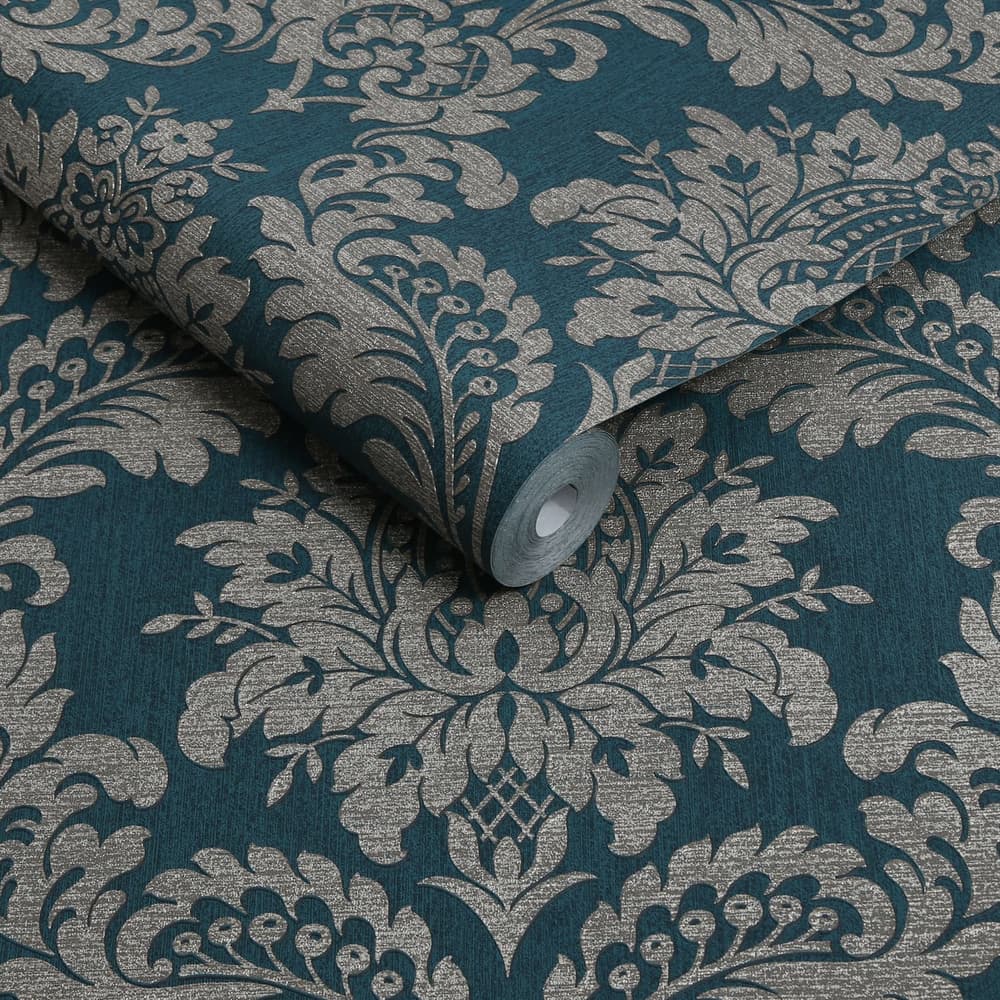 119969 - Archive Damask Wallpaper - Teal & Gold - Boutique Luxury