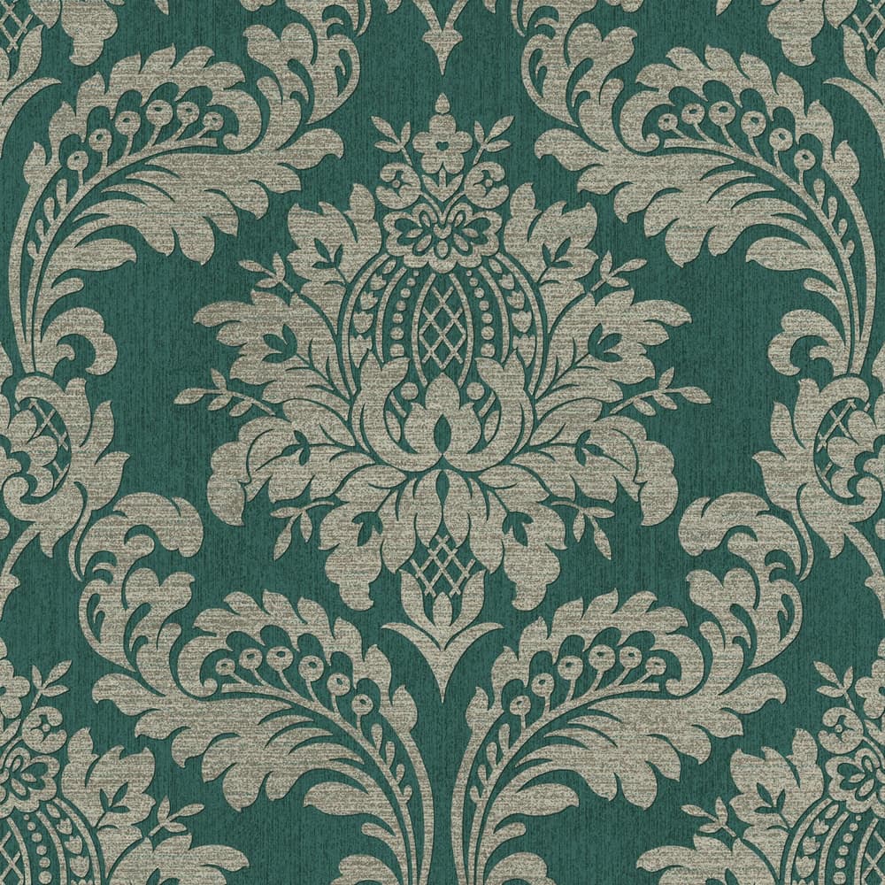 119969 - Archive Damask Wallpaper - Teal & Gold - Boutique Luxury