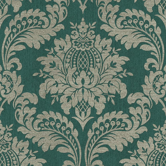 119969 - Archive Damask Wallpaper - Teal & Gold - Boutique Luxury