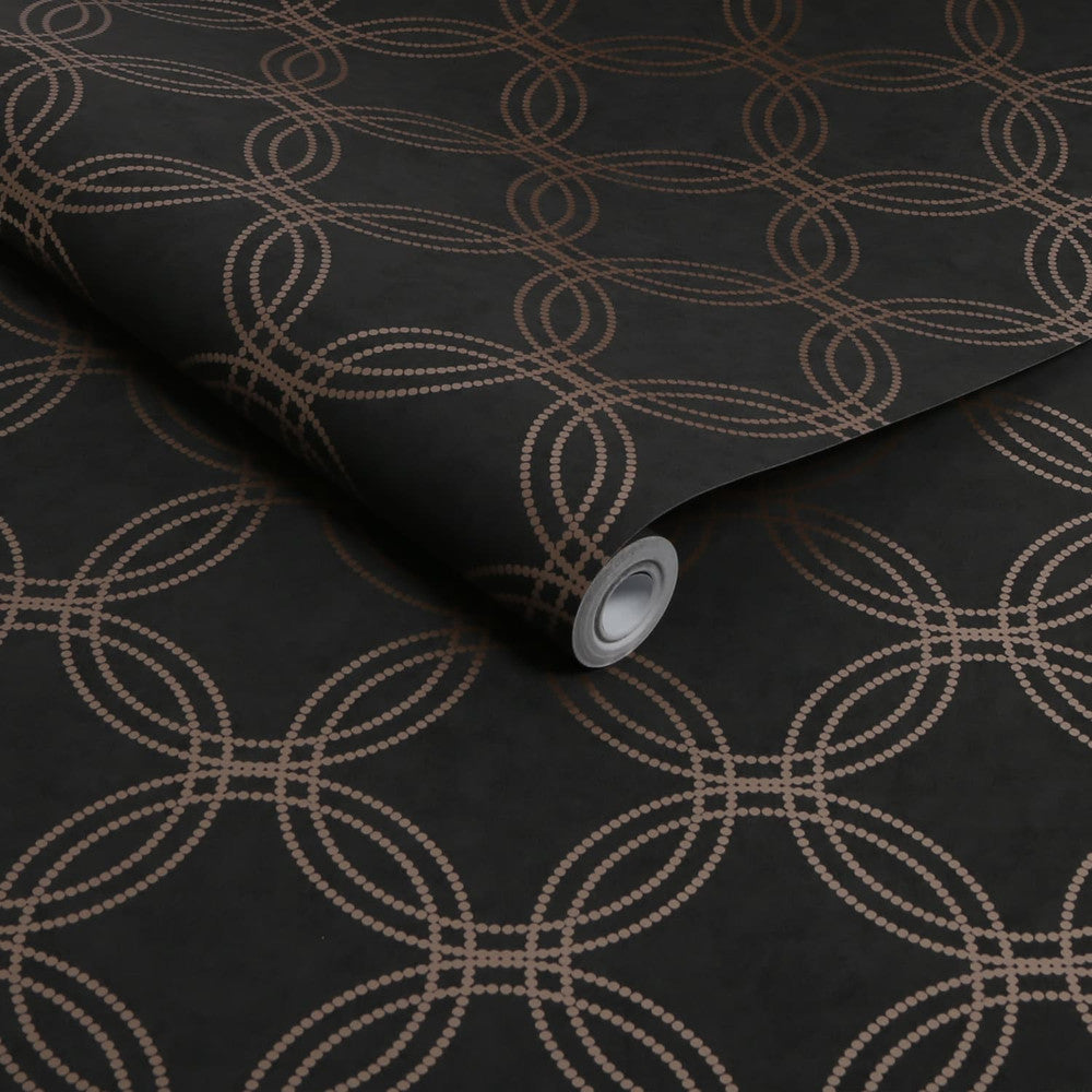 120141 - Serpentine Wallpaper - Black & Rose Gold - Superfresco Easy