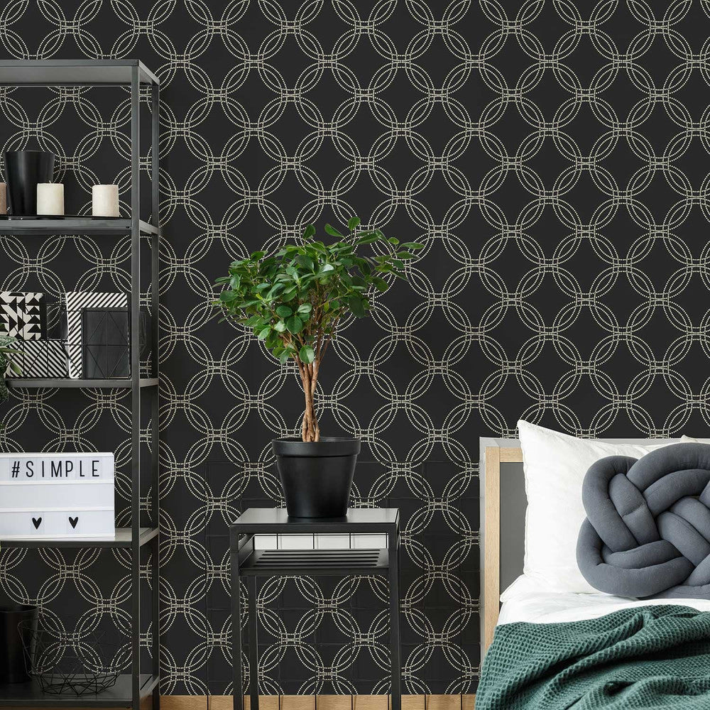 120141 - Serpentine Wallpaper - Black & Rose Gold - Superfresco Easy