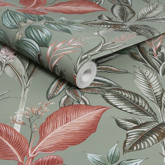 120209 - Rainforest Leaves Wallpaper - Sage - Next