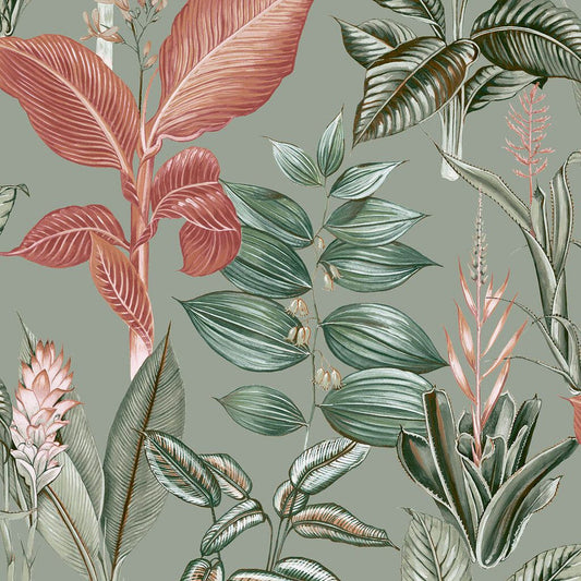 120209 - Rainforest Leaves Wallpaper - Sage - Next