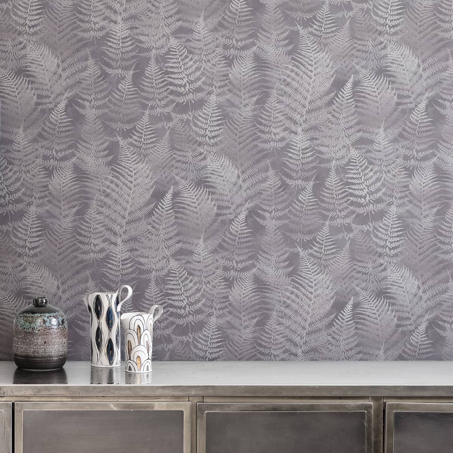 120368 - Woodland Fern Wallpaper - Pewter - Clarissa Hulse