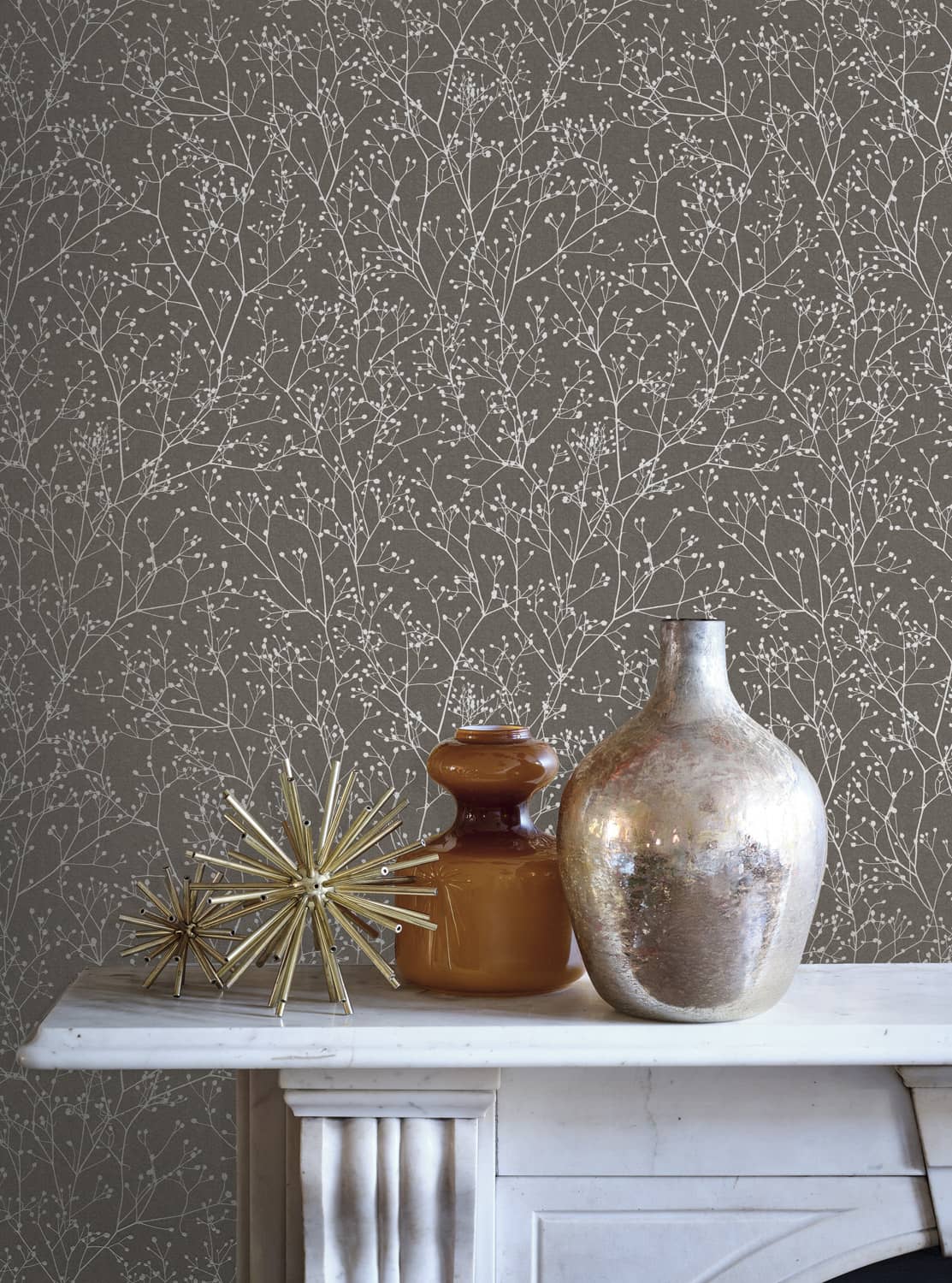 120369 - Gypsophila Wallpaper - Mocha & Silver  - Clarissa Hulse
